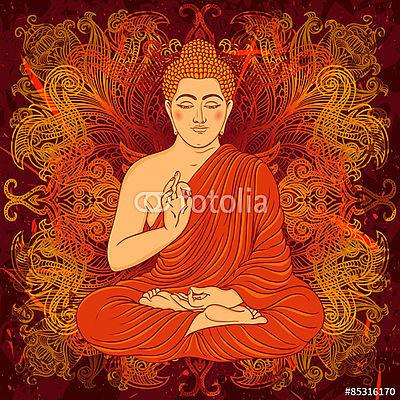 Vintage poszter ülő Buddha a grunge háttéren. áztat (vászonkép óra) - vászonkép, falikép otthonra és irodába
