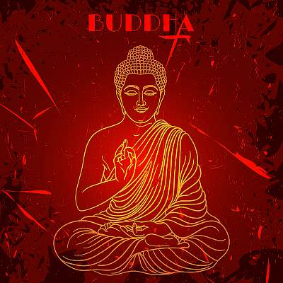 Vintage poszter ülő Buddha a grunge háttérben. áztat (poszter) - vászonkép, falikép otthonra és irodába