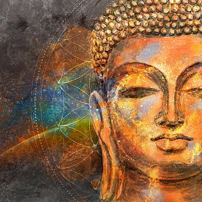 Budha arcrészlet, színes, digital art (poszter) - vászonkép, falikép otthonra és irodába