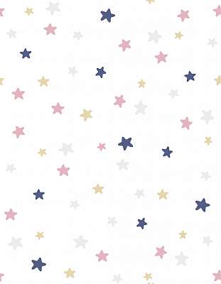 Rózsaszín-kék-sárga csillagok tapétaminta (fotótapéta) - vászonkép, falikép otthonra és irodába