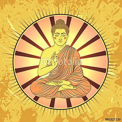Vintage poszter ülő Buddha a grunge háttérben. áztat (bögre) - vászonkép, falikép otthonra és irodába