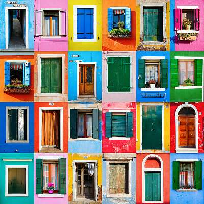 Burano ajtók és ablakok kollázsai (bögre) - vászonkép, falikép otthonra és irodába