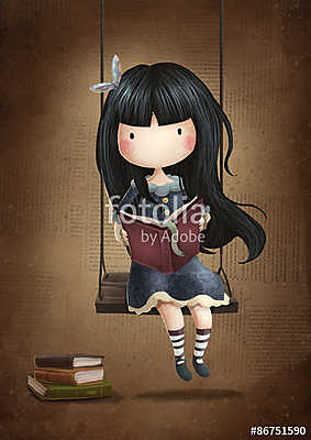 Hintázó kislány (keretezett kép) - vászonkép, falikép otthonra és irodába