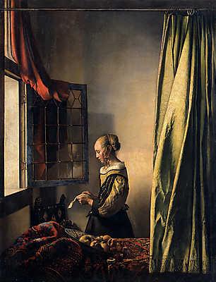 Nyitott ablaknál levelet olvasó lány  (1659) (poszter) - vászonkép, falikép otthonra és irodába