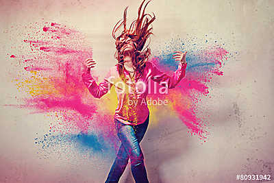 dancing girl in powder explosion - movin 06 (vászonkép óra) - vászonkép, falikép otthonra és irodába