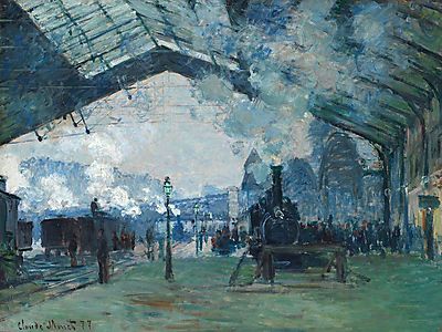 Érkezés a Gare Saint-Lazare állomásra (1877) (többrészes kép) - vászonkép, falikép otthonra és irodába