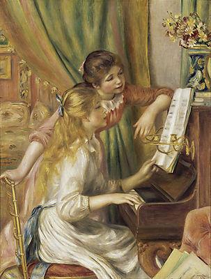 Fiatal lányok a zongoránál /half color version/ (poszter) - vászonkép, falikép otthonra és irodába
