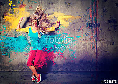 dancing girl with color splashes - movin 04 (poszter) - vászonkép, falikép otthonra és irodába
