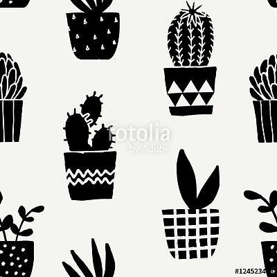 Succulent Plant Pots Seamless Pattern (bögre) - vászonkép, falikép otthonra és irodába