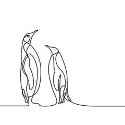 Pingvinek (vonalrajz; line art) (keretezett kép) - vászonkép, falikép otthonra és irodába