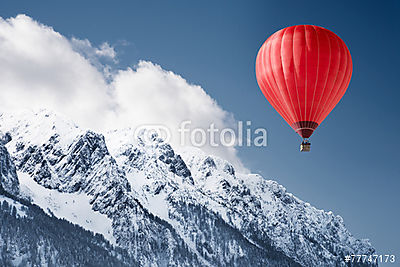 Hőlégballon a havas hegyeknél (bögre) - vászonkép, falikép otthonra és irodába