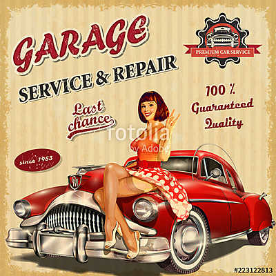 Vintage garage retro poster (többrészes kép) - vászonkép, falikép otthonra és irodába