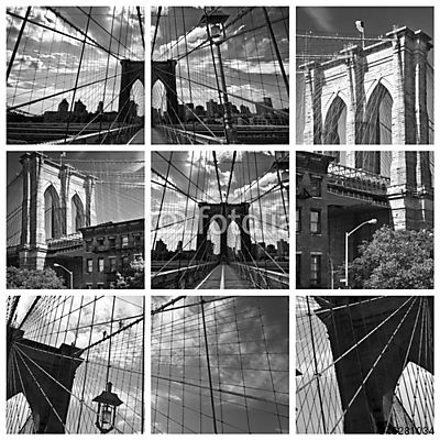 Collage Pont de Brooklyn noir et blanc - New York USA (keretezett kép) - vászonkép, falikép otthonra és irodába