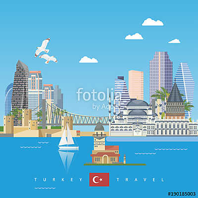 Törökország vektoros nyaralás illusztráció török ​​tereptárgyakk (többrészes kép) - vászonkép, falikép otthonra és irodába