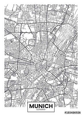 Detailed vector poster city map Munich (keretezett kép) - vászonkép, falikép otthonra és irodába