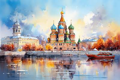 Orosz őszi városkép (vizfesték effekt) (bögre) - vászonkép, falikép otthonra és irodába