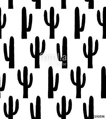 Black and white cactus pattern. Botanical background (bögre) - vászonkép, falikép otthonra és irodába