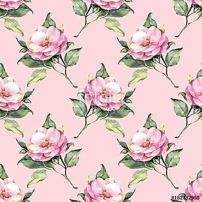 Watercolor floral seamless pattern 21. Pink flowers  (bögre) - vászonkép, falikép otthonra és irodába