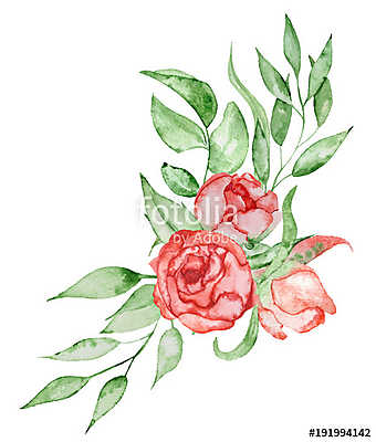 Peonies bouquet Hand painted watercolor combination of Flowers a (poszter) - vászonkép, falikép otthonra és irodába