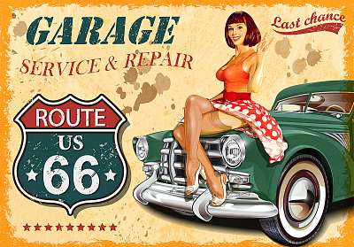 Vintage garage retro poster (keretezett kép) - vászonkép, falikép otthonra és irodába