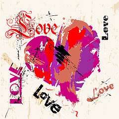 Love - Feliratok festett szívvel (bögre) - vászonkép, falikép otthonra és irodába