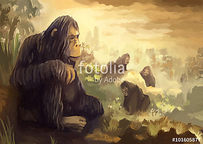 illusztráció digitális festmény majom hegy (fotótapéta) - vászonkép, falikép otthonra és irodába