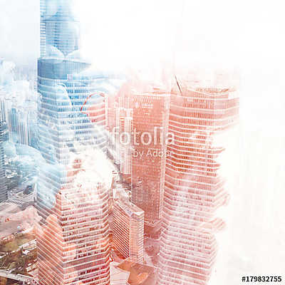 Abstract Colourful City Double Exposure (fotótapéta) - vászonkép, falikép otthonra és irodába