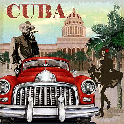 Cuba retro poster. (vászonkép óra) - vászonkép, falikép otthonra és irodába