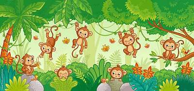 Majmok a dzsungelben (keretezett kép) - vászonkép, falikép otthonra és irodába