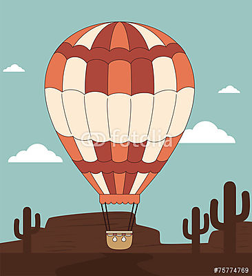 Hőlégballon sivatagi háttérrel (vászonkép óra) - vászonkép, falikép otthonra és irodába