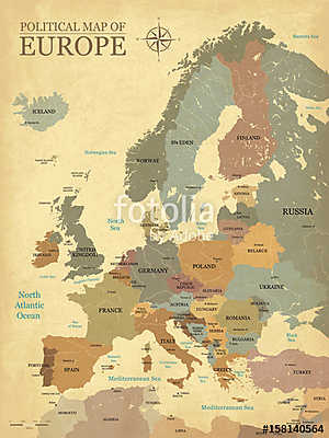 Európa nagyvárosa térképe - Vintage texture - English / US langu (poszter) - vászonkép, falikép otthonra és irodába
