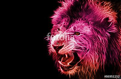 Frakális digitális fantasy művészet egy oroszlán egy elszigetelt (többrészes kép) - vászonkép, falikép otthonra és irodába