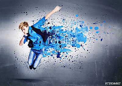 springender Tänzer in blau-guy 16_grey (keretezett kép) - vászonkép, falikép otthonra és irodába