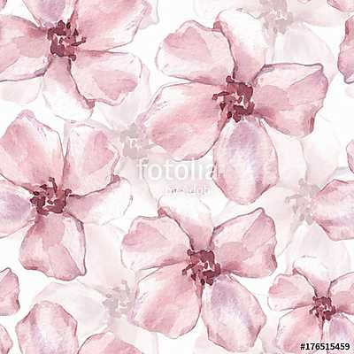 Floral seamless pattern 2. Watercolor background with pink flowe (fotótapéta) - vászonkép, falikép otthonra és irodába