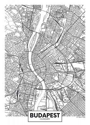 Detailed vector poster city map Budapest (keretezett kép) - vászonkép, falikép otthonra és irodába