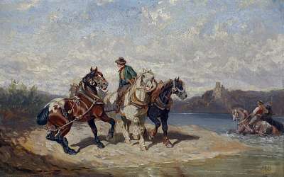 Vontató lovak a Dunánál (poszter) - vászonkép, falikép otthonra és irodába