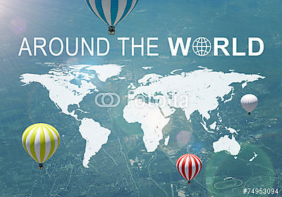 Around the World - Világtérképpel (keretezett kép) - vászonkép, falikép otthonra és irodába