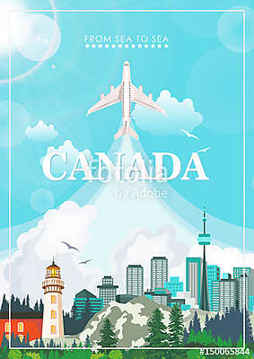 Kanadában. Kanadai vektoros illusztráció. Utazás képeslap. (poszter) - vászonkép, falikép otthonra és irodába