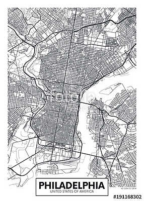 Vector poster map city Philadelphia (keretezett kép) - vászonkép, falikép otthonra és irodába