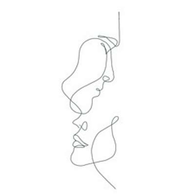 Egymásban, férfi és női fej sziluett (vonalrajz, line art) (fotótapéta) - vászonkép, falikép otthonra és irodába