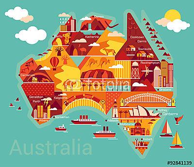 Ausztrália karikatúra térképe (fotótapéta) - vászonkép, falikép otthonra és irodába