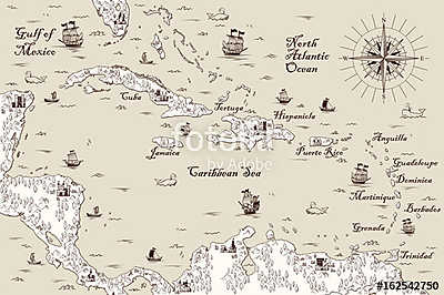 régi térkép a Karib-tenger, vektoros illusztráció (többrészes kép) - vászonkép, falikép otthonra és irodába