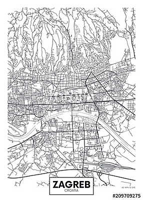Detailed vector poster city map Zagreb (fotótapéta) - vászonkép, falikép otthonra és irodába