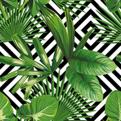 Zöld levelek geometrikus háttéren 1. (többrészes kép) - vászonkép, falikép otthonra és irodába