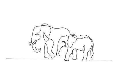 Elefántok (vonalrajz, line art) (keretezett kép) - vászonkép, falikép otthonra és irodába