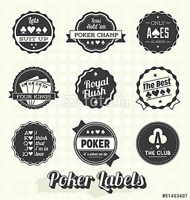 Vector Set: Retro Poker címkék és ikonok (keretezett kép) - vászonkép, falikép otthonra és irodába