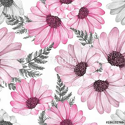 Floral seamless pattern 13. Watercolor pink flowers. (bögre) - vászonkép, falikép otthonra és irodába