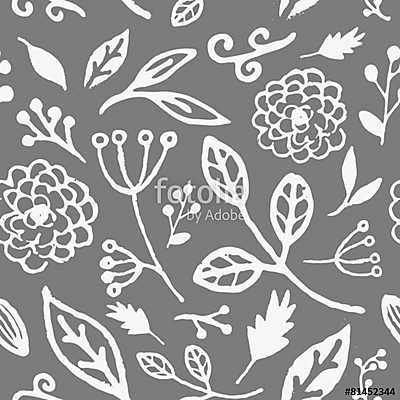 Hand Drawn Floral Seamless Pattern (keretezett kép) - vászonkép, falikép otthonra és irodába