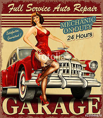 Vintage garage retro poster (bögre) - vászonkép, falikép otthonra és irodába