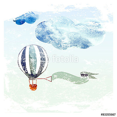 Csíkos hőlégballon a felhőhatáron (bögre) - vászonkép, falikép otthonra és irodába